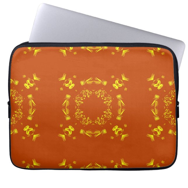 Yellow, Orange Floral Damasks Retro Pattern Laptop Sleeve (Front)
