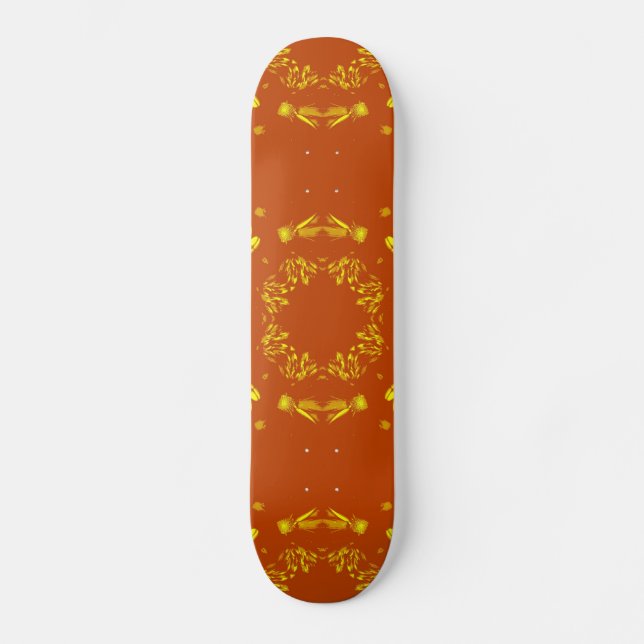 Yellow, Orange Floral Damasks Retro Pattern Skateboard (Front)
