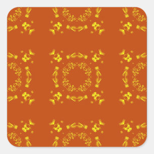 Yellow, Orange Floral Damasks Retro Pattern Square Sticker