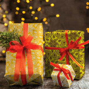 Yellow Orange Floral Paisley Design Modern Unique Wrapping Paper Sheet