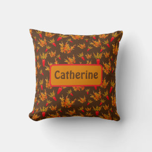 Yellow & Orange Floral Pattern on Brown Monogram   Cushion
