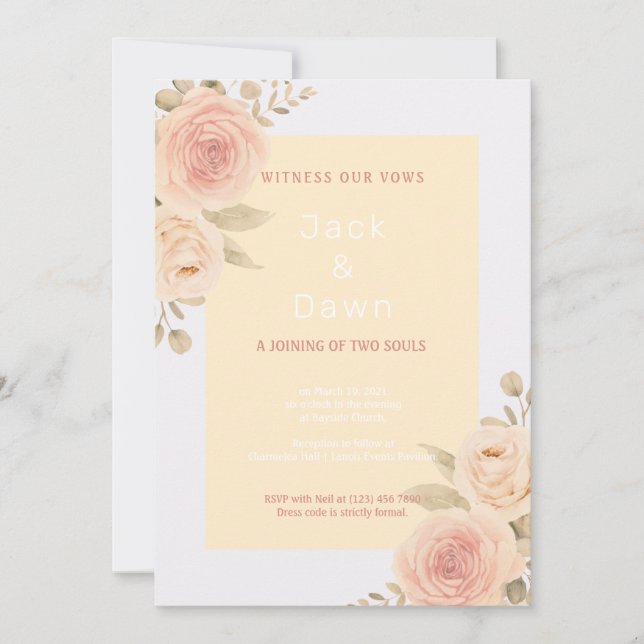 Yellow & Orange Floral Watercolor Wedding Invitation (Front)