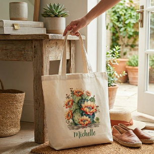 Yellow/Orange Flowering Cactus With Name Tote Bag