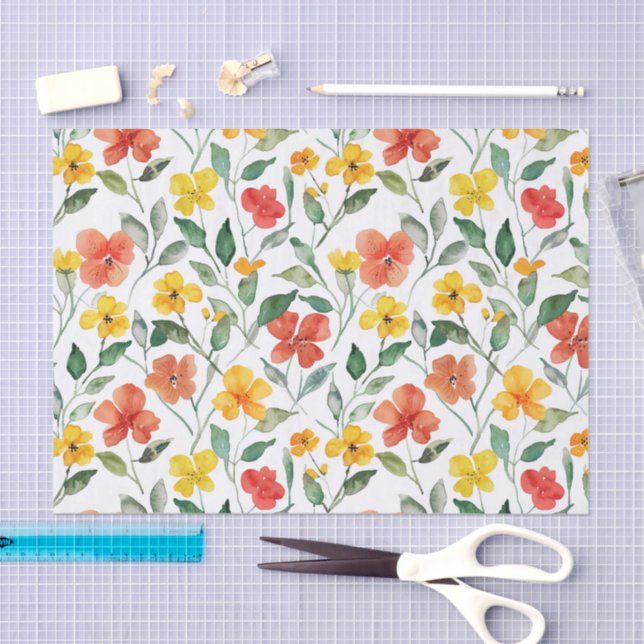 Yellow Orange Flowers Birthday Tissue Paper (Craft)