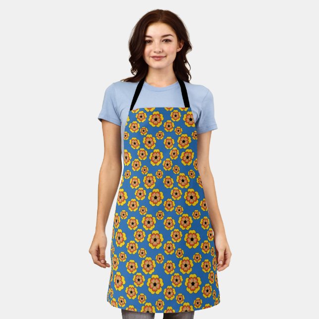 Yellow Orange Flowers Pattern Apron (Worn)