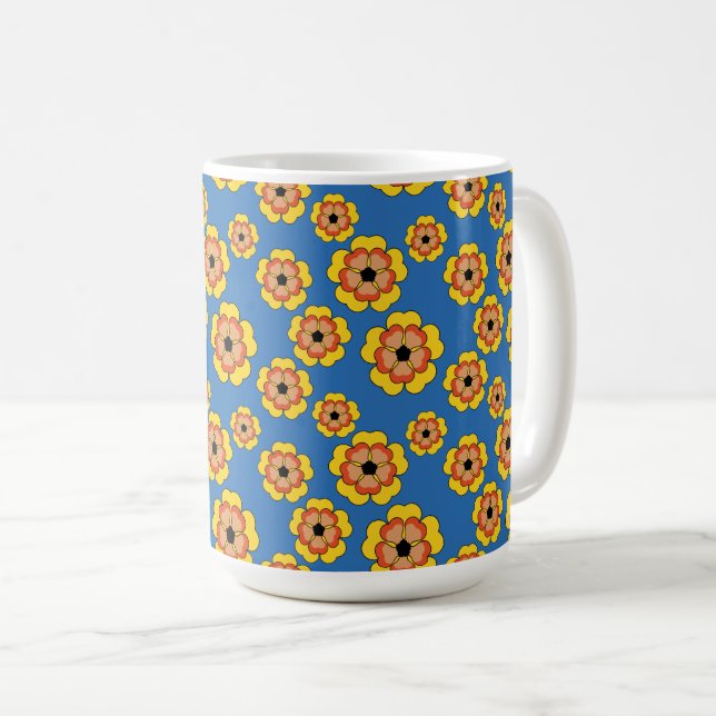 Yellow Orange Flowers Pattern Coffee Mug (Front Right)
