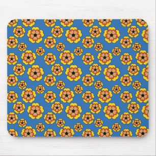 Yellow Orange Flowers Pattern Mouse Pad