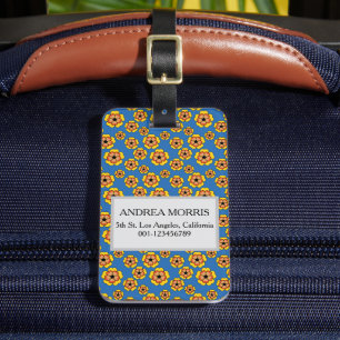 Yellow Orange Flowers Pattern Personalise Luggage Tag