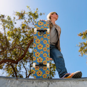 Yellow Orange Flowers Pattern Skateboard