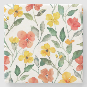 Yellow Orange Flowers Stone Coaster
