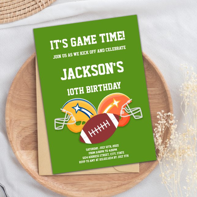 Yellow & Orange Football Birthday Invitation (Yellow Orange Football Birthday Invitations)