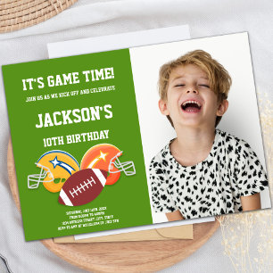 Yellow Orange Football Birthday Invitations photo