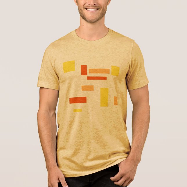 Yellow Orange Geometric Boxes Abstract Art Design Tri-Blend Shirt (Front)