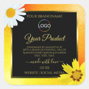 Yellow Orange Glitter Black Product Labels Logo
