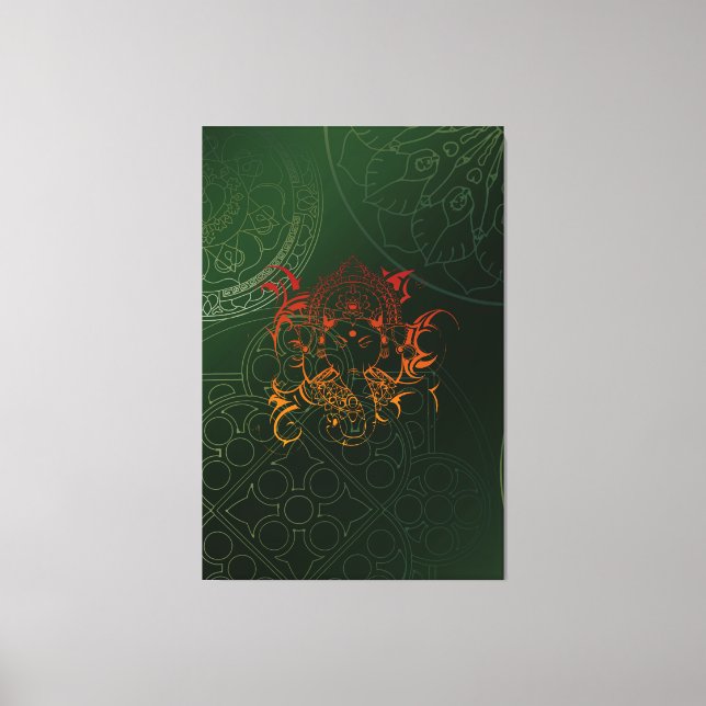 Yellow Orange Green Elephant Ganesha Mandala Canvas Print (Front)