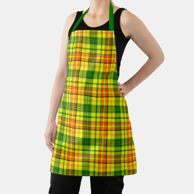Yellow Orange Green Plaid Tartan Design  Apron (Insitu)
