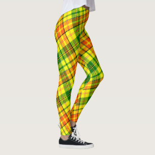 Yellow Orange Green Plaid Tartan Design Leggings
