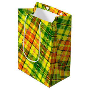 Yellow Orange Green Plaid Tartan Design Medium Gift Bag