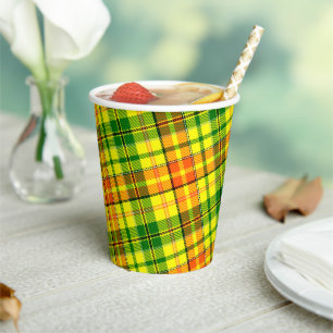 Yellow Orange Green Plaid Tartan Design Paper Cups