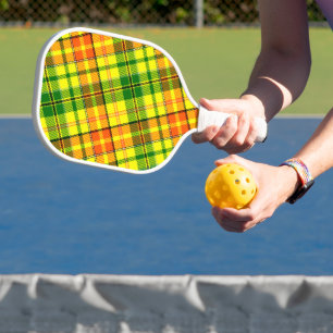 Yellow Orange Green Plaid Tartan Design  Pickleball Paddle
