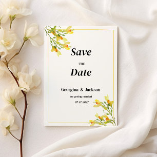Yellow orange green spring floral Save the Date Invitation
