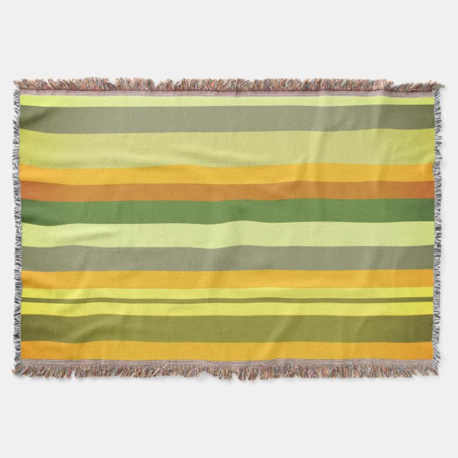 Yellow Orange Green Stripes Throw Blanket (Front)