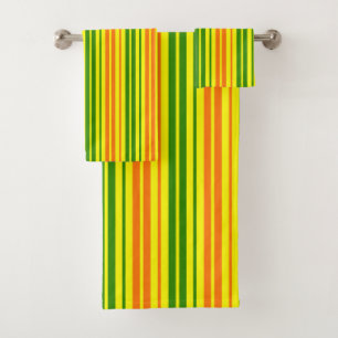 Yellow Orange Green Vertical Stripes Design   Bath Towel Set