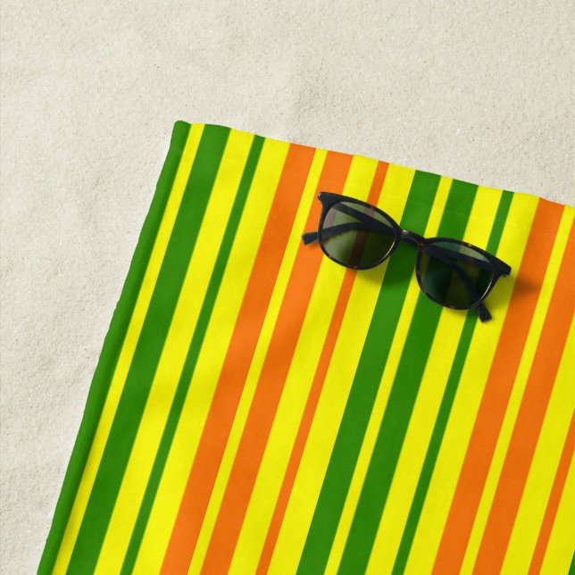 Yellow Orange Green Vertical Stripes Design   Beach Towel (In Situ)