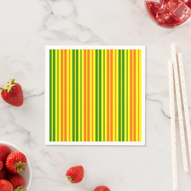 Yellow Orange Green Vertical Stripes Design   Napkin (Insitu)