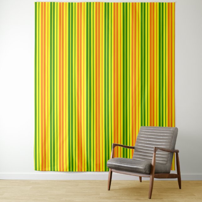 Yellow Orange Green Vertical Stripes Design   Tapestry (In Situ)