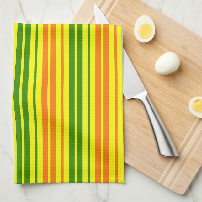 Yellow Orange Green Vertical Stripes Design   Tea Towel (Quarter Fold)