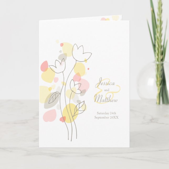 Yellow orange grey confetti flower petals wedding programme (Front)