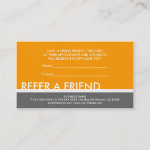 Yellow orange grey simple refer a friend cards
