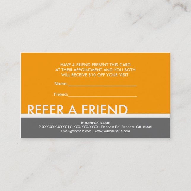 Yellow orange grey simple refer a friend cards (Front)