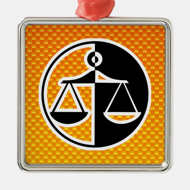 Yellow Orange Justice Scales Metal Tree Decoration (Front)