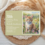 Yellow Orange Kitten Cat Lover 70th Birthday Invitation<br><div class="desc">Cute yellow/orange cat/kitten watercolor painting 70th birthday party invitation for women. This card can be designed for anyone of any age. Contact me for assistance with your customisation or to request additional matching or coordinating products for your celebration.</div>
