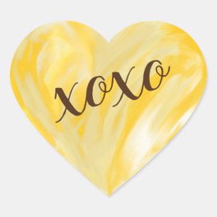 Yellow Orange Love Heart Xoxo Watercolor Painted Sticker