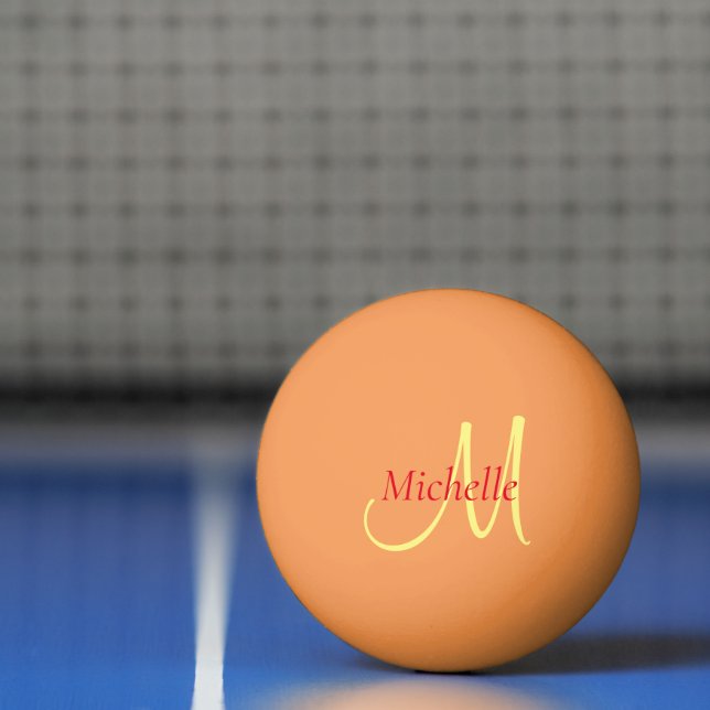 Yellow Orange Monogram Initial Modern Template Ping Pong Ball (Net)