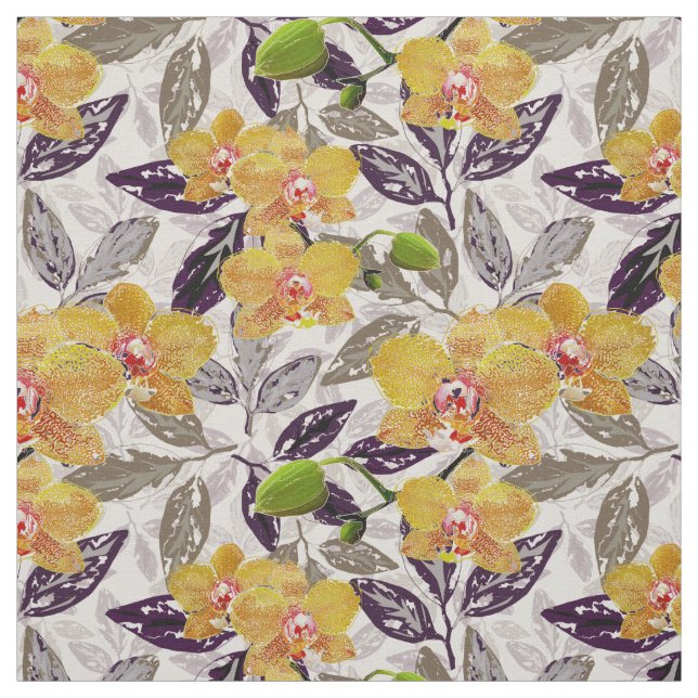 Yellow orange orchids. fabric (Swatch)