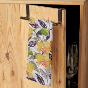 Yellow orange orchids. tea towel