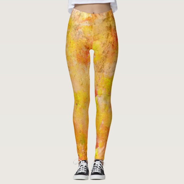 Yellow Orange Paint Splatter Leggings (Front)