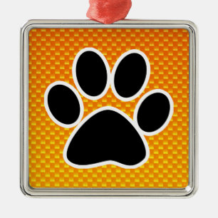 Yellow Orange Paw Print Metal Tree Decoration