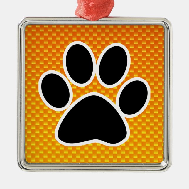 Yellow Orange Paw Print Metal Tree Decoration (Front)