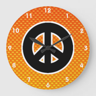 Yellow Orange Peace Sign Large Clock