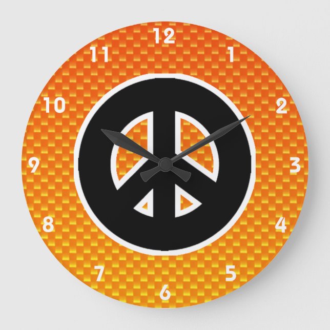 Yellow Orange Peace Sign Large Clock (Front)