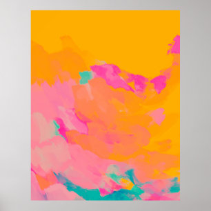 Yellow Orange Pink Bright Colourful Abstract Art Poster