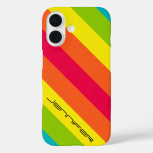 Yellow Orange Pink Green Blue Stripe, Name, iPhone 16 Case
