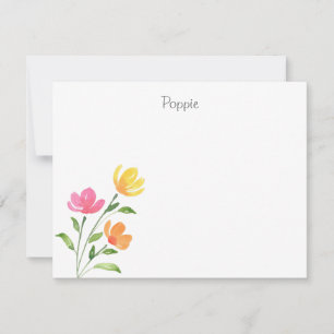 Yellow, Orange, Pink Watercolor Floral Stems Card