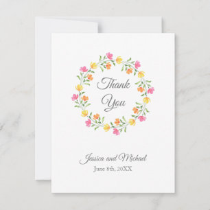 Yellow, Orange, Pink Watercolor Floral Wreath Thank You Card