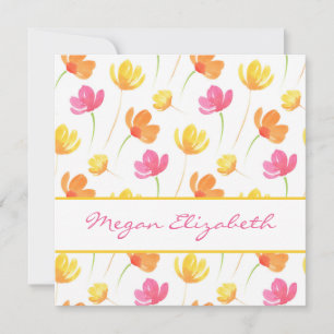 Yellow Orange Pink Watercolor Flower Pattern Card